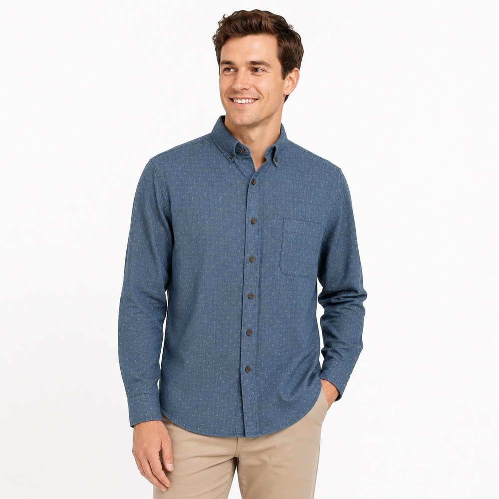 Taylor Stitch Blue Micro Cross Print Jack Button Down Shirt Mens Size 42 L USA